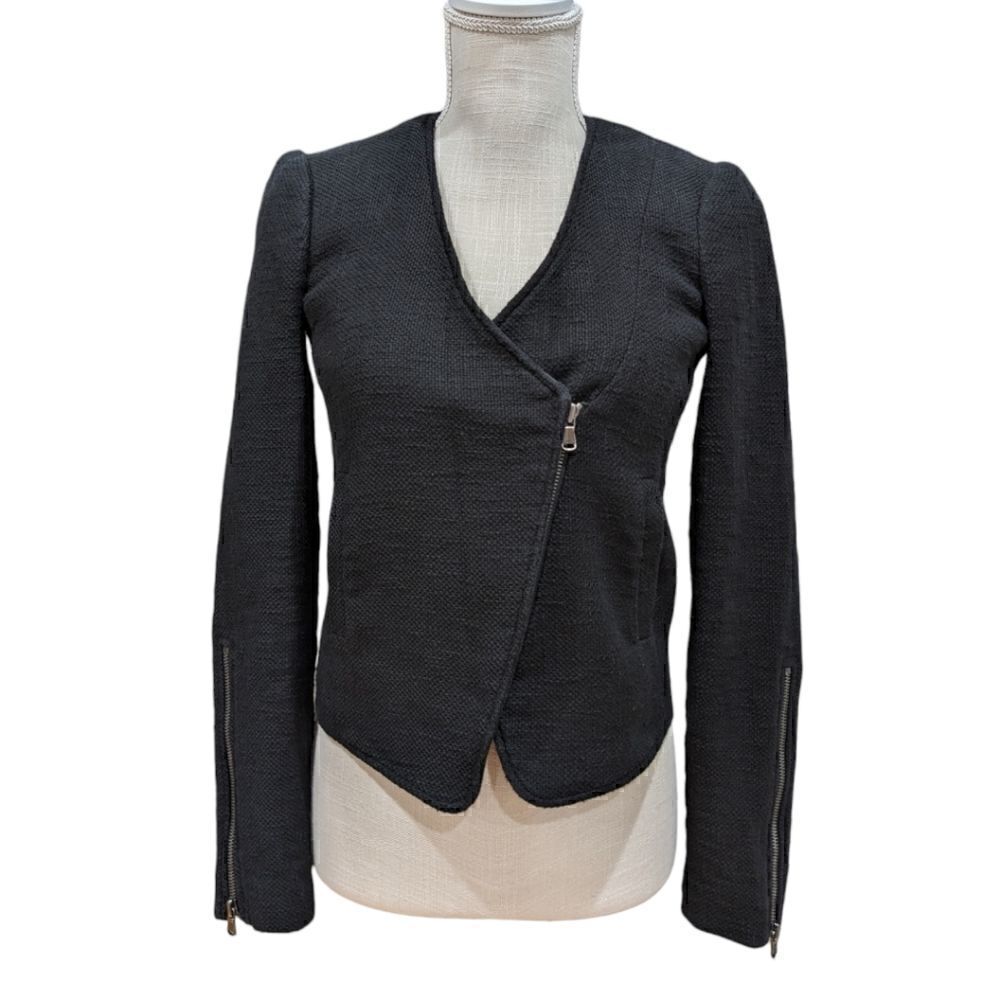 Tibi New York Women's Black Textured Zip Up Blazer Jacket Size 2